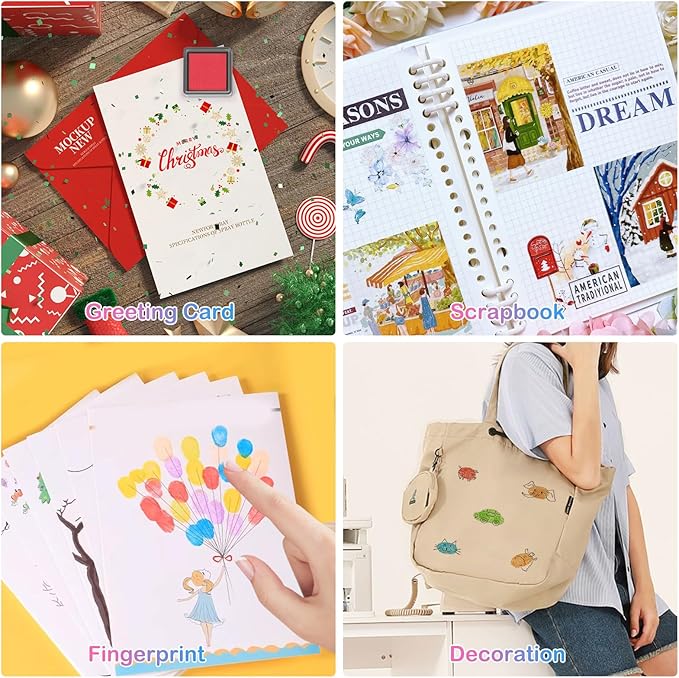 CraftyManor Mini 8 Color Pigment Ink Pads for Stamps, Fingerprint InkPads, Stamp Pad for Scrapbook Paper & Wood & Clothing & Letter & Archival