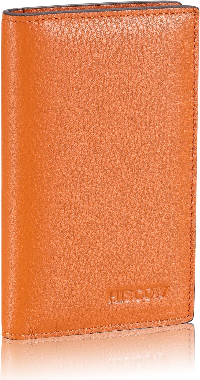 Slim Leather Credit Card Holder for Men & Women 8cc, Italian Calfskin (Pebbled Whiskey)
