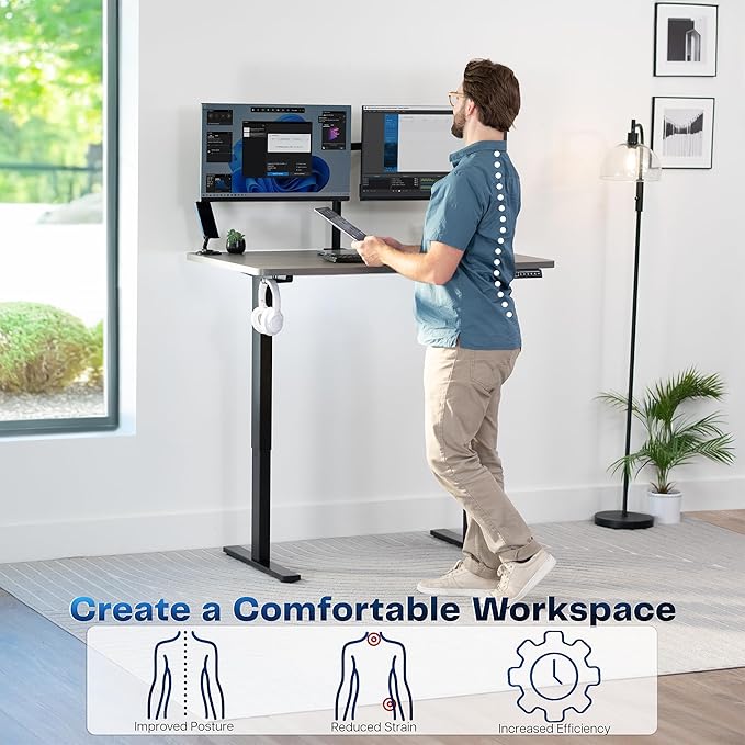 VIVO Electric 48 x 30 in Standing Desk, Memory Height Adjustment, 1B Series, Holds 220 lbs, One-Piece Dark Gray Top, Black Frame, DESK-KIT-1B5G