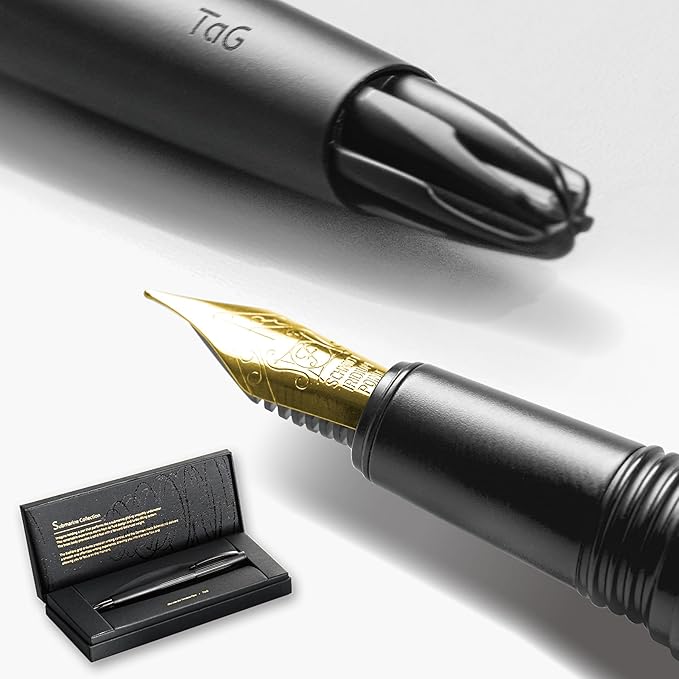 TAG Submarine Luxury Fountain Pen – TurbineDriven Refill, Gold-Plated Fine Nib, Elegant Writing Gift for Men & Women, Designed by Award-Winning Team