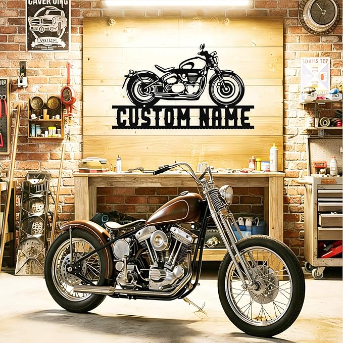 Custom Motorcycle Metal Sign Personalized Biker Name Sign Motorcycle Wall Art Motorbike Signs Garage/Man Cave Decor Gift for Bikers Men Husband