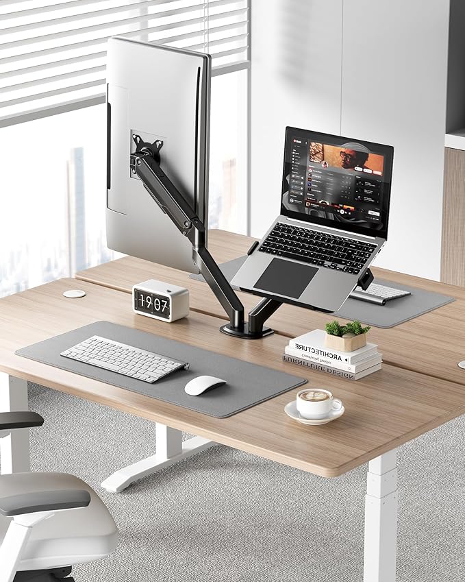 monTEK Dual Monitor Stand for Desk, 17-32 Inch Mechanical Spring Dual Arm, Heavy Duty Steel Adjustable Monitor Mount, Full Motion VESA 75x75/100x100, C-Clamp & Grommet, Holds Up to 20 lbs Each