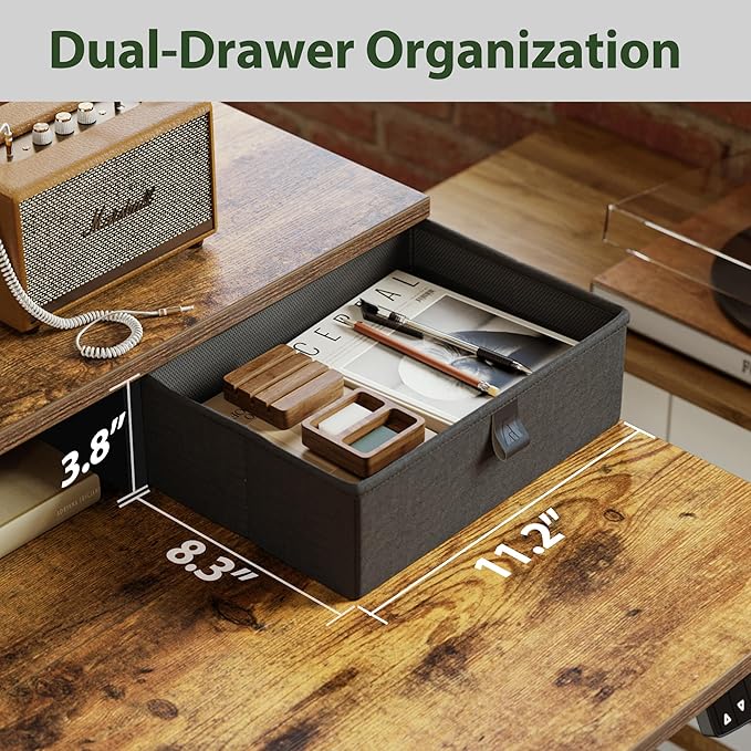 Agilestic 48 x 24 Inches Electric Standing Desk with 2 Storage Drawers, Adjustable Height Sit and Stand Computer Table with Splice Board, Rustic Brown
