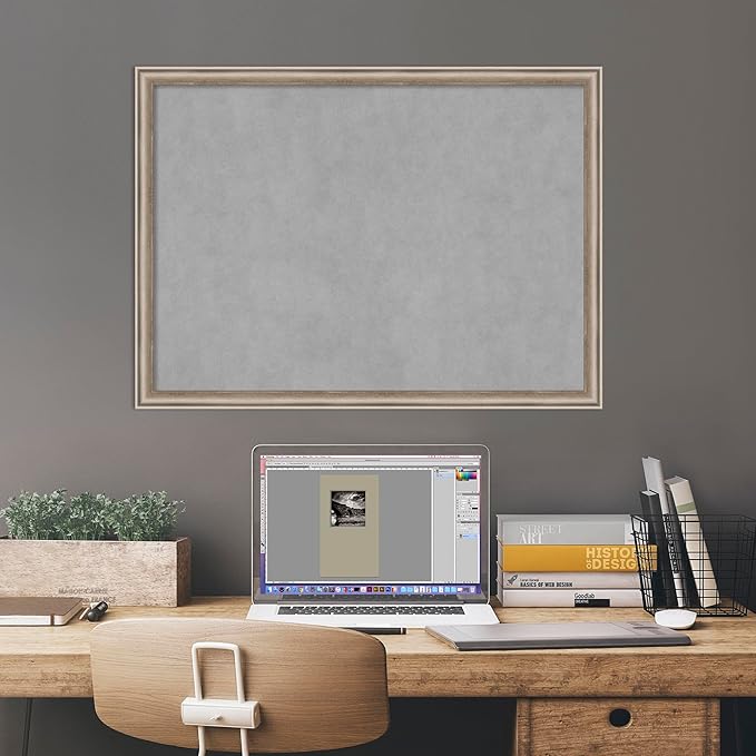 Amanti Art Silver Framed Magnetic Board 22x30 Medium Vision Board for use with Magnets, 100% Metal Sheet to Display Items as Office Decor or for Home Organization in mudroom, Kitchen or Kids Room