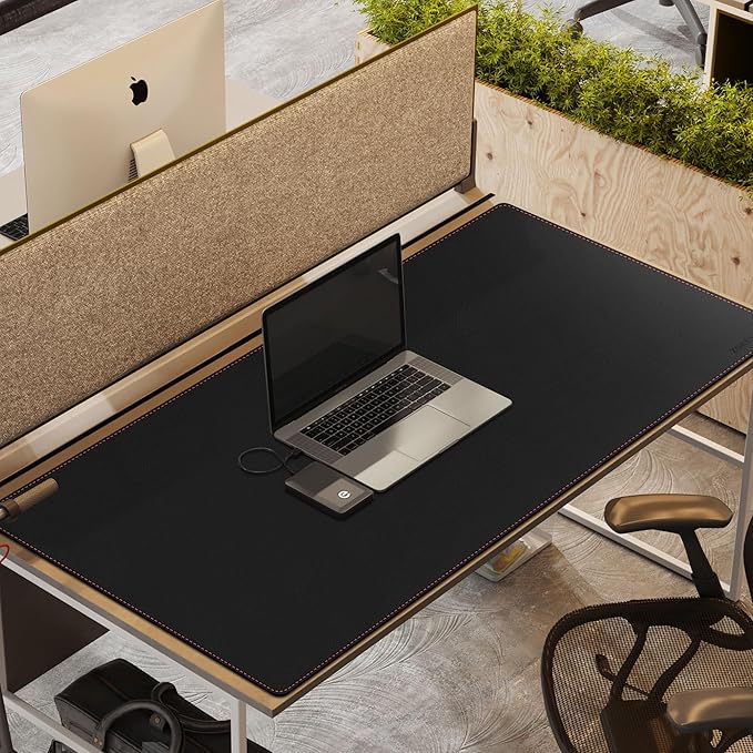 ZORESYN Large PU Leather Desk Mat Black 51.2x27.6 Inches, Waterproof Gaming Mouse Pad with Non-Slip Suede Base, Office Desk Protector & Writing Surface for Home
