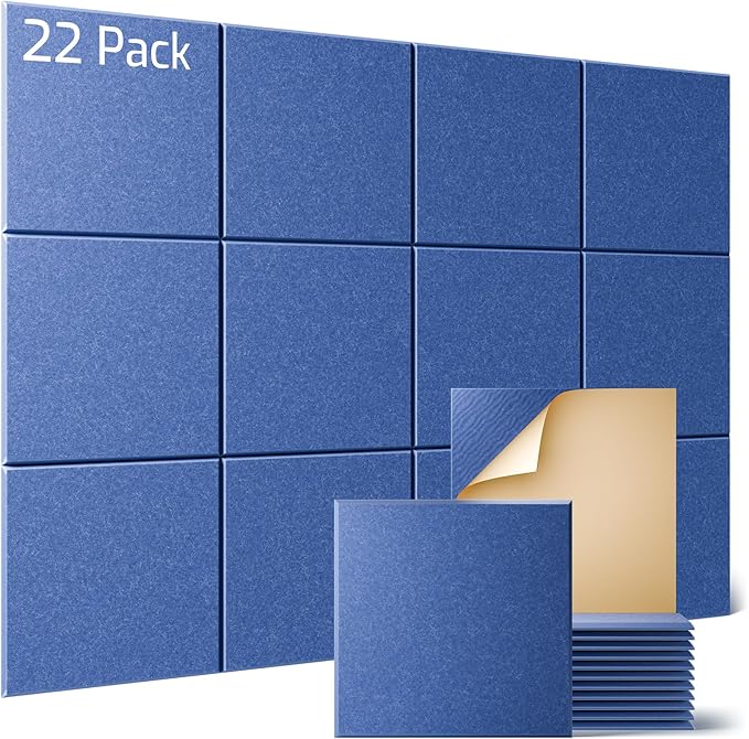 Sonicism 22 Pack Acoustic Wall Panels with Self-Adhesive, 12" X 12" X 0.4" Sound Proof Foam Panels, Decorative Soundproof Wall Panels, Sound Proof Absorbing Tiles for Home & Offices, Cerulean Blue