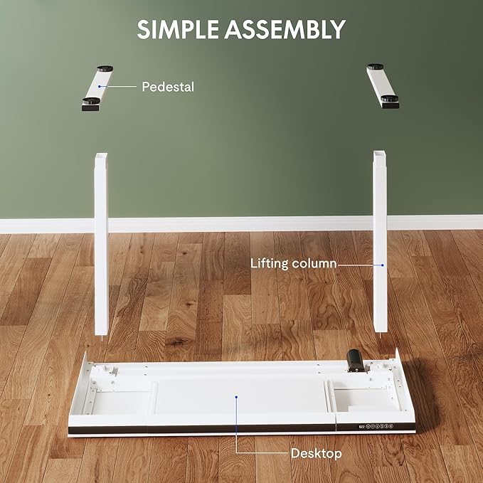 FLEXISPOT One-Piece 48" Standing Desk with Acrylic-Front Drawer, Fast-Assembly Ergonomic Sit-to-Stand Desk with MDF Top, 4 Height Memory Presets Touch-Control, Home Office Computer Workstation, White