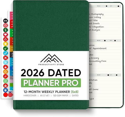 Dated, 2026 Planner, 5.8” x 8.3” - The #1 Productivity Planner to Achieve Your 2026 Goals - Planner 2026-2027 by PRODUCTIVITY STORE (A5, GREEN)