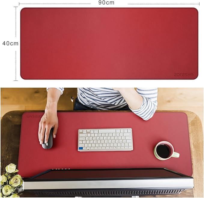 ZORESYN XL Large Mouse Pads (35.4"x15.8") - PU Leather Large Gaming Mousepad Desk Mat - Nonslip Base and Waterproof Desktop Keyboard Extended Mouse Mat (Red, X-Large)