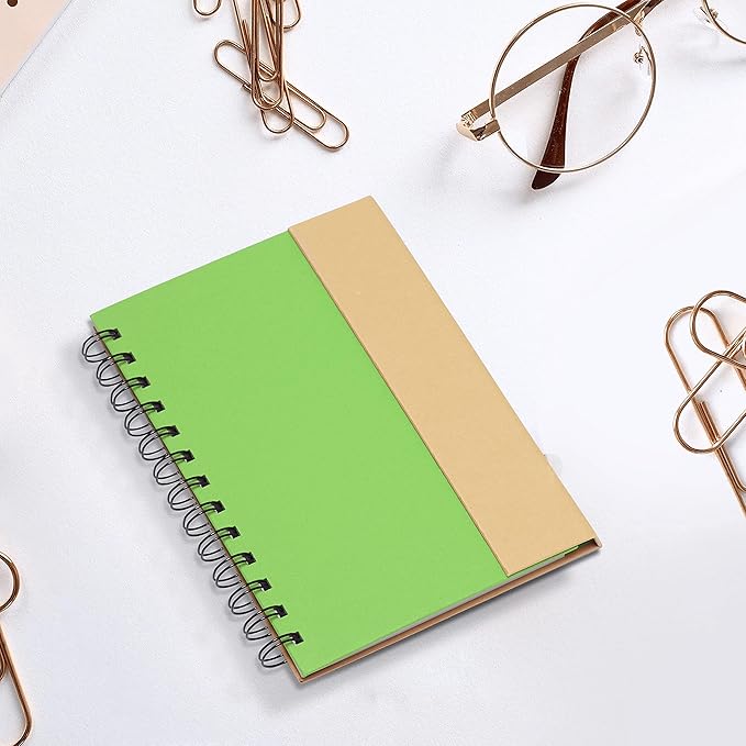 DISCOUNT PROMOS Eco Friendly Spiral Notebooks with Pens Set of 10, Bulk Pack - Perfect for School, Office, Home - Green