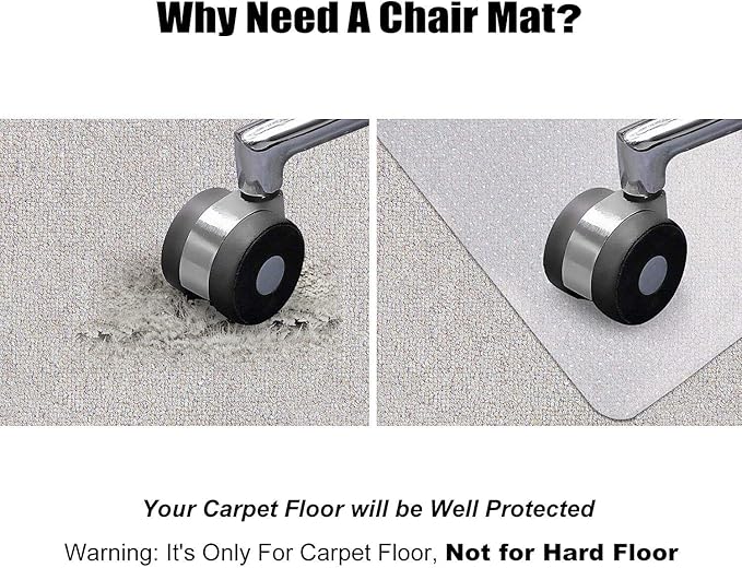 Kuyal Desk Chair Mat for Carpet, 51'' x 63'' Rectangle Transparent Mats for Chairs Good for Desks, Office and Home, Easy Glide, Protects Floors for Low and No Pile Carpeted Floors