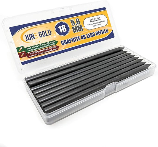 June Gold 18 Pieces, 5.6 mm 4B Lead Refills, 120 mm Length, Extreme Bold Thickness, Break Resistant Lead/Graphite
