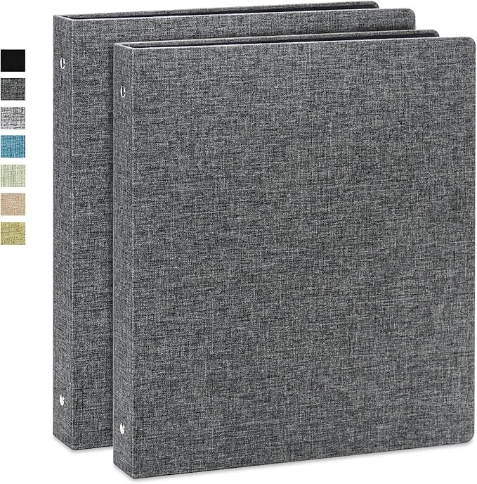 Vienrose 3 Ring Binder 1 Inch Round Rings with Linen Fabric Cover, Fits 8.5 x 11 Inch Paper, Durable Organizer for School, Office, Home, Recipes (2 Pack,Darkgrey)