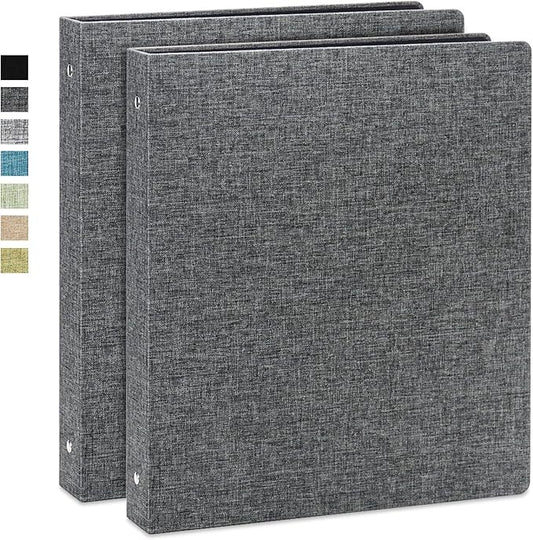 Vienrose 3 Ring Binder 1 Inch Round Rings with Linen Fabric Cover, Fits 8.5 x 11 Inch Paper, Durable Organizer for School, Office, Home, Recipes (2 Pack,Darkgrey)