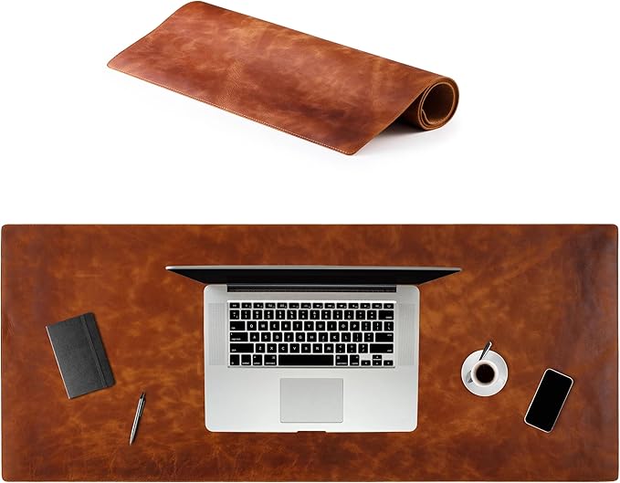 Node Leather Calfskin Leather Desk Pad – Executive Office Desk Mat with Non-Slip Bottom – Smooth Surface for Mouse & Keyboard – Wide Desk Protector 15 3/4" x 38" – Real Leather Desk Blotter