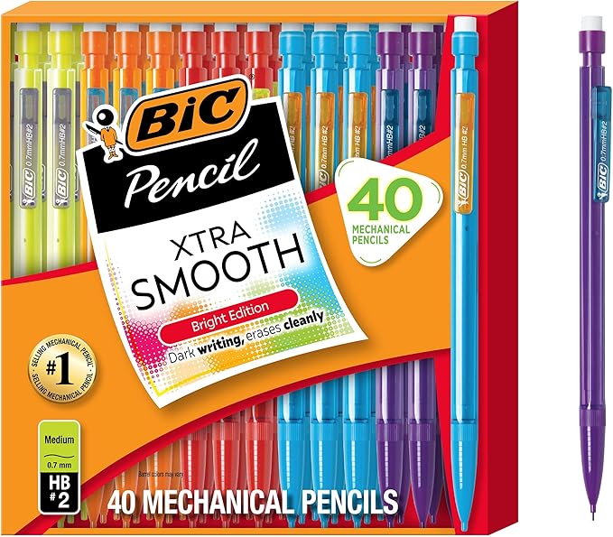 BIC Xtra Smooth Mechanical Pencil, 0.7 mm Medium Point, Refillable and Retractable, 40-Count Pack