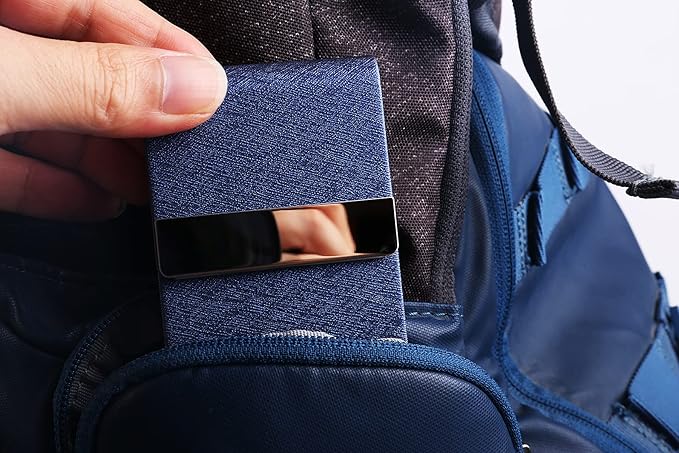 DMFLY Professional Business Card Holder, Pocket Business Card Case for Women & Men, PU Leather Multi Card Case, Credit Card Wallet, Name Card Holder with Magnetic Closure, Blue-gs