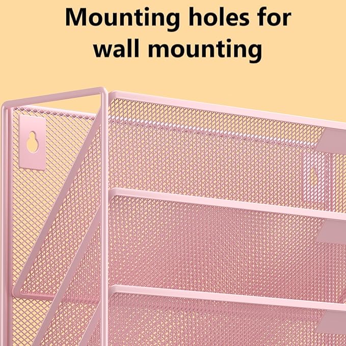 Kuntine.B 6-Tier Wall File Organizer Hanging File Organizer Cubicle Organizer Wall File Holder for Office Home (Pink, 6 Tier)