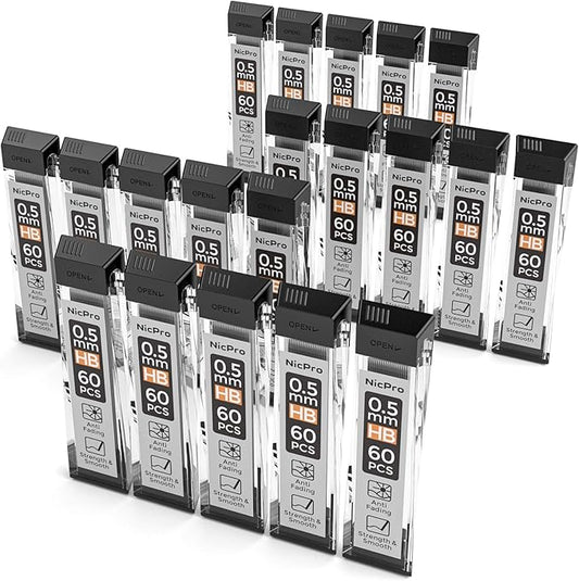 Nicpro 1200 PCS Lead Refills 0.5mm HB #2 Break Resistant Mechanical Pencil Refills 0.5 mm, 60 Pack Per Tube, 20 Tubes
