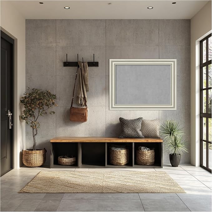 Amanti Art Silver Framed Magnetic Board 26x34 Medium Vision Board for use with Magnets, 100% Metal Sheet to Display Items as Office Decor or for Home Organization in mudroom, Kitchen or Kids Room