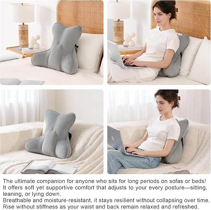 Ailuteie Lumbar Support Pillow(Pat. Pend) – Multi-Functional Ergonomic Back Cushion for Office Chair, Car Seat & Sofa, Reading Pillow with Firm Multi-Zone Support to Relieve Lower Back Pain,Zinc Gray
