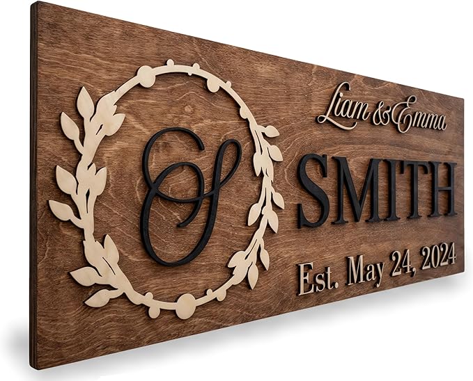 Custom Family Name Sign | Personalized Wooden Wedding Gift | Rustic Last Name Wood Plaque | Established Date Sign |Аnniversаrу (Smith Style)