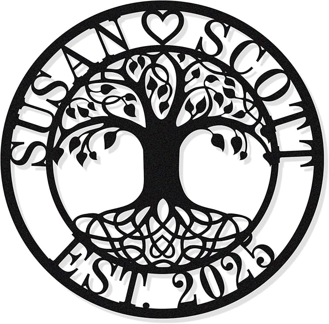 Personalized Tree of Life Metal Wall Art | Custom Monogram Family Last Name Sign | Outdoor & Indoor Tree Wall Decor | Unique Christmas, Wedding, or Housewarming Gift