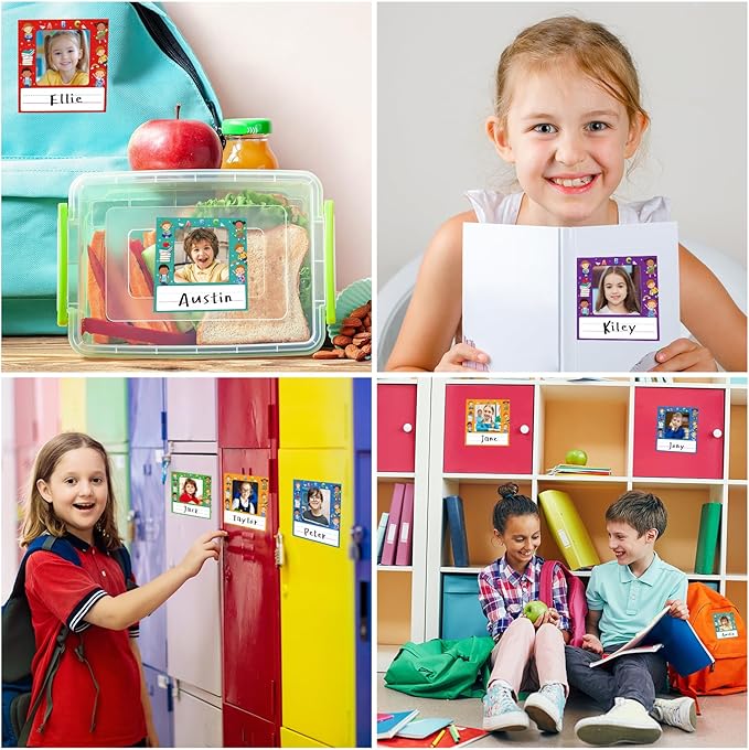 WALENGIF 36 Pcs Kids Photo Nameplates for Desk Kids Desk Name Tags for Classroom with Photo Space Student Name Labels Stickers Back to School Kindergarten Classroom Decoration for Bins Cubbies Office
