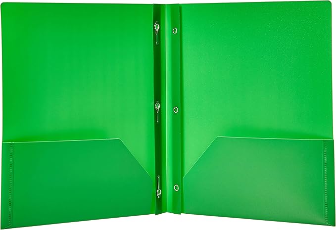 Amazon Basics Heavy Duty Plastic Folders with 2 Pockets for Letter Size Paper, Assorted Colors, Pack of 6