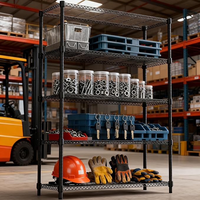 M MZG 5 Tiers Shelf 1750 lbs Steel Storage Shelving Utility Shelving Unit Steel Organizer Wire Rack for Home,Kitchen,Office,Garage Black 17.7" D x 47.2" W x 72.4" H