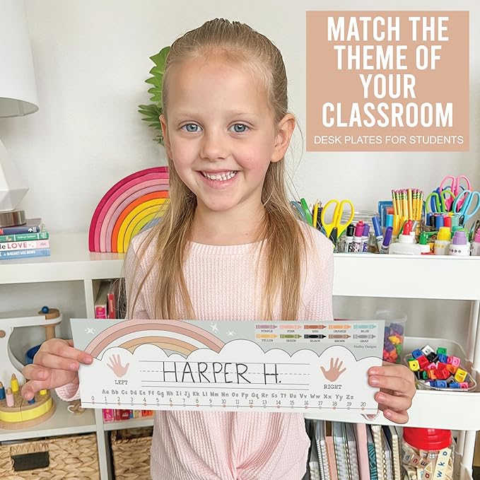Desk Name Tags for Classroom – 36 Student Name Plates for Classroom Kindergarten, Preschool, 1st, 2nd & 3rd Grade, 14.5 x 4in Teacher Nameplates for Student Desks, Boho Nametags