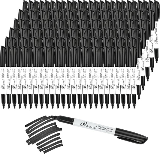 Buecs Black Dry Erase Markers, Low-Odor, 150 Count, Chisel tip, Perfect for Writing on Whiteboards, Dry-Erase Boards, Glass, School Office Supplies