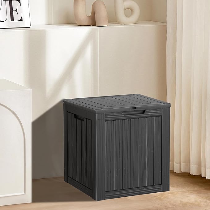 Yardgrace 30 Gallon Waterproof Outdoor Storage Box - All-Weather Deck Box for Patio & Pool, Lockable Resin Patio Deck Box with UV Protection, Matte Black