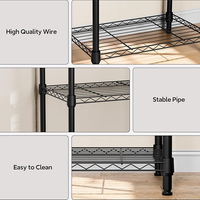 M MZG 4 Tiers Shelf Metal Storage Shelves Wire Rack Closet Organizers with Wheel for Garage Kitchen Bathroom Laundry Black 11.8" D x 17.7" W x 41.9" H