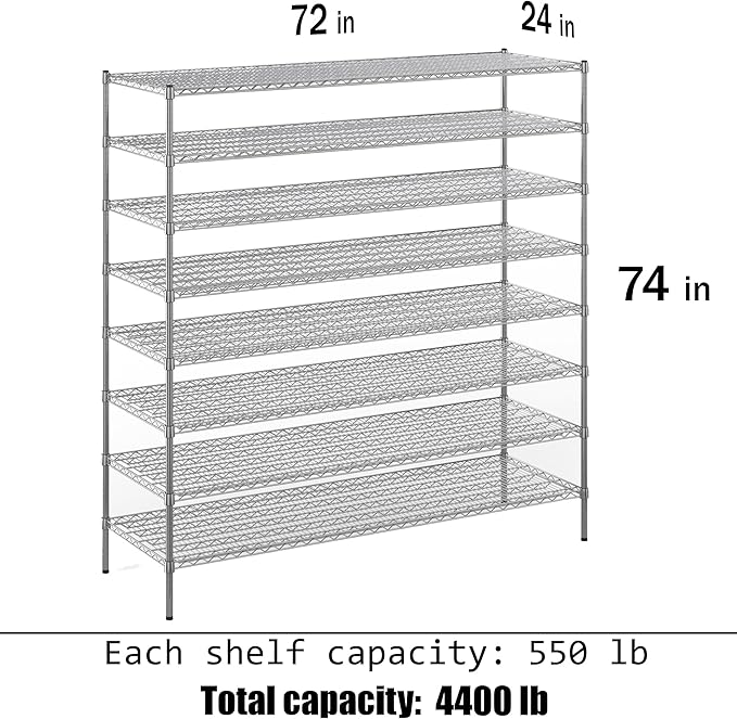Regal Altair 24" Deep x 72" Wide x 74" Height Wire Shelving Kit | 8-Tier | NSF Commercial Storage Rack Unit