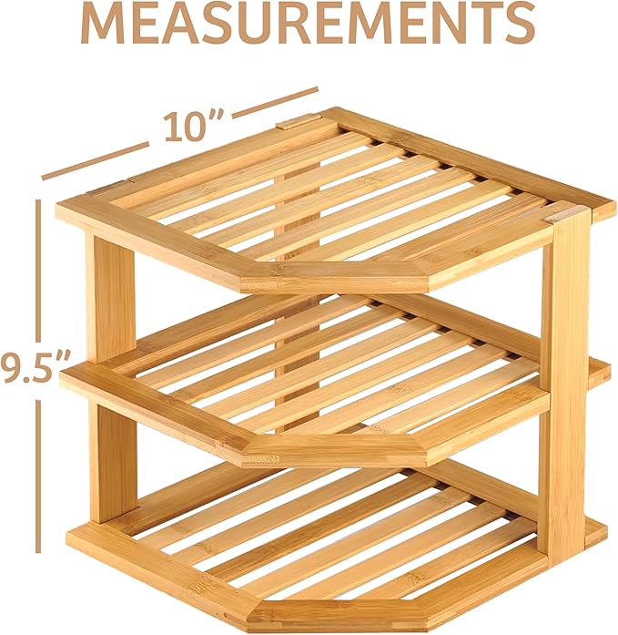 RoyalHouse Bamboo 3-Tier Corner Shelf Organizer for Countertop & Kitchen Cabinet, Space Organizer for Kitchen and Bathroom