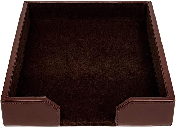 DACASSO Bonded Leather Desktop Letter Tray - Luxury Letter Holder & Paper Organizer for Desk - Office Organization & Executive Desk Decor - (Dark Brown)
