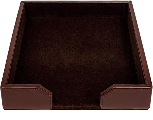 DACASSO Bonded Leather Desktop Letter Tray - Luxury Letter Holder & Paper Organizer for Desk - Office Organization & Executive Desk Decor - (Dark Brown)
