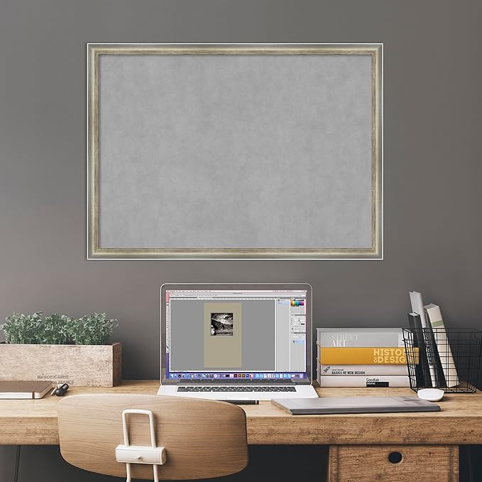 Amanti Art Silver Framed Magnetic Board 22x30 Medium Vision Board for use with Magnets, 100% Metal Sheet to Display Items as Office Decor or for Home Organization in mudroom, Kitchen or Kids Room