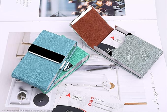 DMFLY Business Card Holder for Women and Men - Magnetic Shut Case for Purse, Green-bm