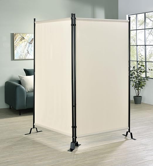 Proman Products - Galaxy 2 Panel Section Privacy Folding Screen Divider, Water Repellent Fabric Room Divider with Black Powder Coated Metal Frame for Indoors or Outdoors (Beige)