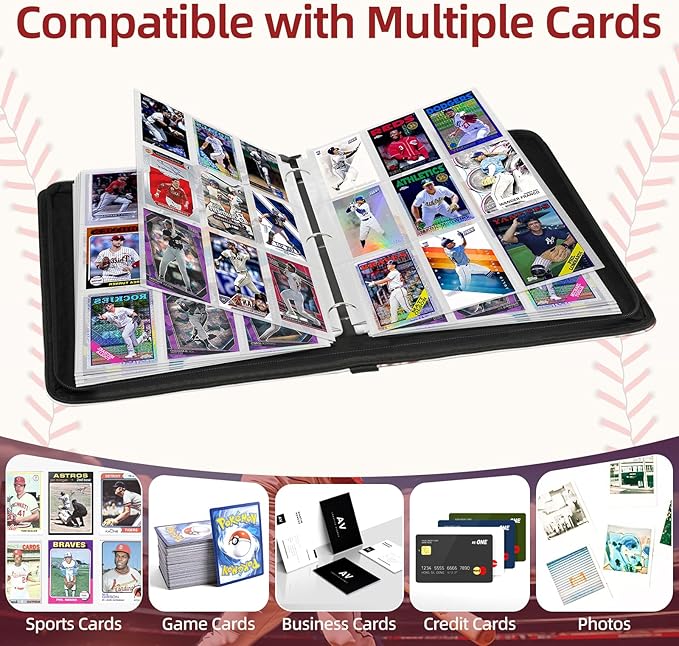 1080 Pockets Baseball Card Binder 9 Pocket, Trading Card Binder With 60 Removable Sleeves, Baseball Card Holder Sports Card Collection Binder Top Loader Binder For MTG, TCG, Game Gifts For Boys