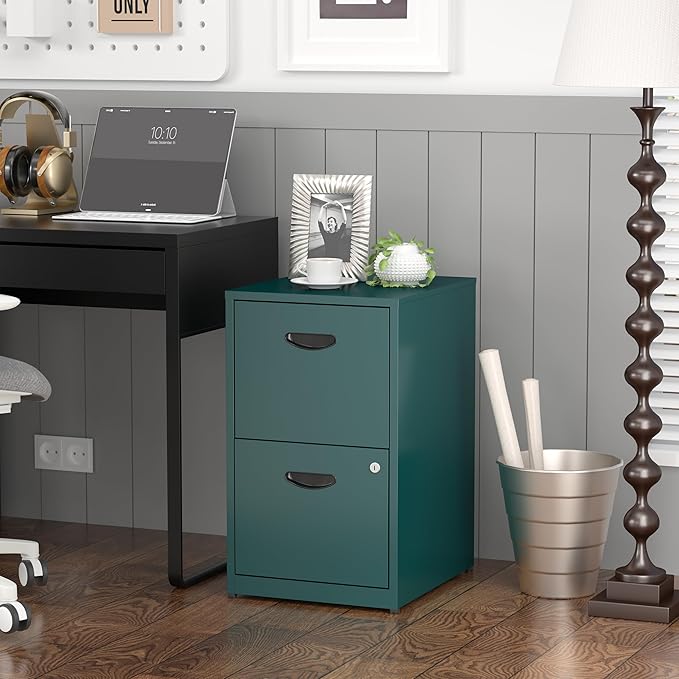 SteeLoong 2 Drawer File Cabinet with Lock,Green Metal Office Drawers Filing Cabinets for Home Office, Two Drawer Under Desk File Cabinet for Hanging Letter,Easy Assemble
