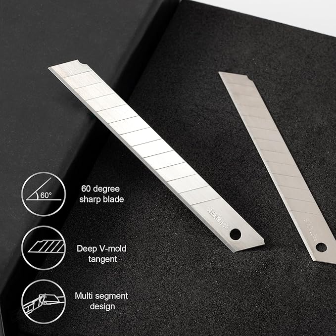 Gomake 9mm Utility Knife Replacement Blades, Snap Off Blades for 9MM Universal Art Knife,Stainless Steel Blades Use in Office, Home, Arts, Crafts - 100PCS