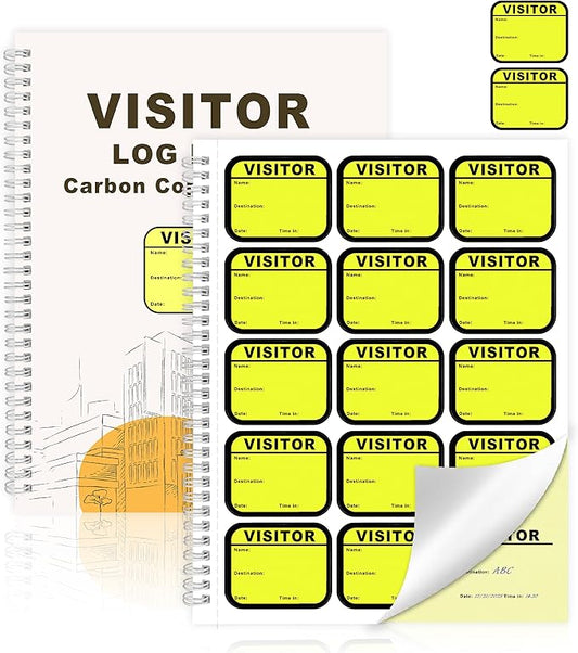 1 Pack of Visitor Badges Registry Log with Carbon Copy Protecting Privacy Pages Visitor Stickers 8.5x11 Inch Visitor Log Book School Church Business Pass Guest Book - 225 Badges 30 Memo Pages (1)