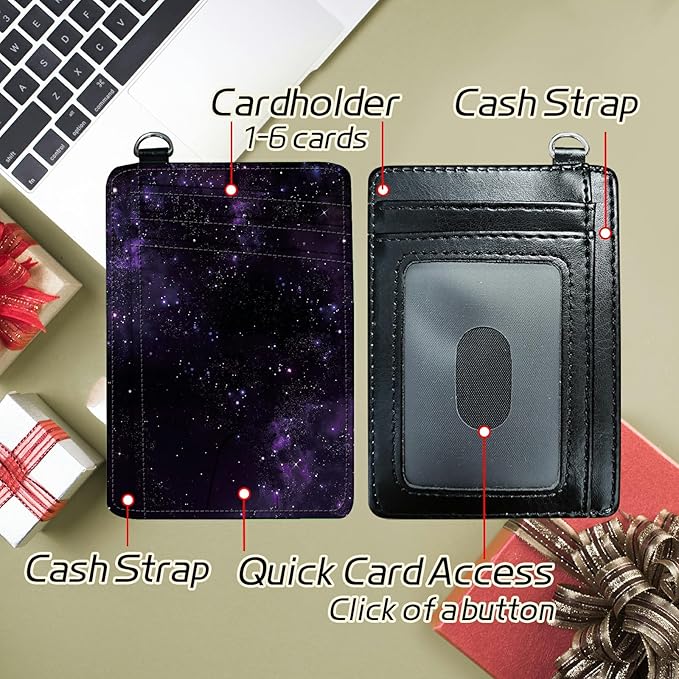 BWEGRHE Small Travel Wallets, Purple Galaxy Slim Minimalist Front Pocket Wallet with Wristlet, RFID Blocking PU Leather Credit Card Holder with ID Window Change Purse for Men Women