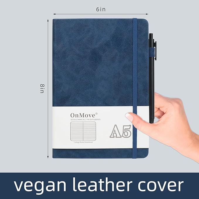 OnMove Notebooks Journal for Women Men 12 Pack Bulk Leather Hardcover with Pen Holder A5 160 Pages 100 GSM Thick Paper for Work School Lined Navy Blue