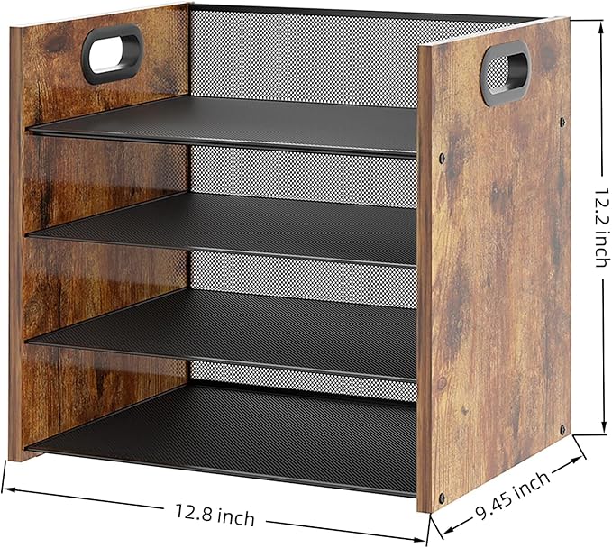 Boershun Wood Desk Organizer - 4-Tier Desktop File Organizer, Wooden Paper Organizer, Office Desk Organization for Accessories, Papers, Mail, Notebooks, Stationery