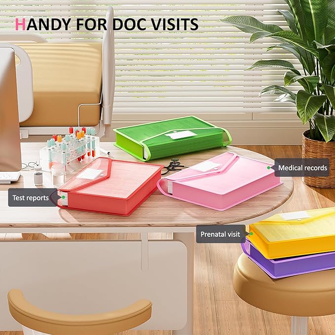 ThinkTex Plastic Expanding File Folder, Transparent Envelopes with Snap Closure,Suitable for Home, Office, School and Hospital, Large Capacity，No Dividers, Dopamine-5-Color, Fit Letter/A4 Size-5 Pcs