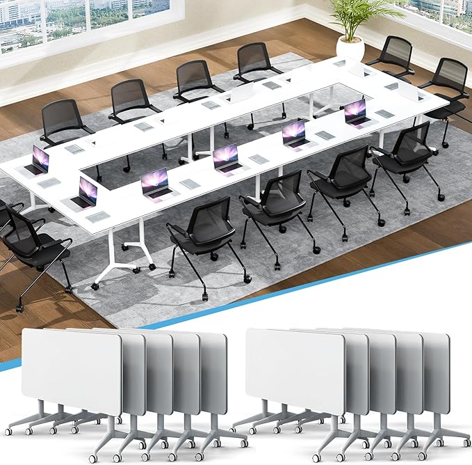 JEHUJD Conference Table,55.1''Folding Conference Room Table for 4-12 People,Mobile Flip Top MeetingTraining Table with Different Coulor and Styles for Offices, Classrooms,Meeting Room (10, 61''A)